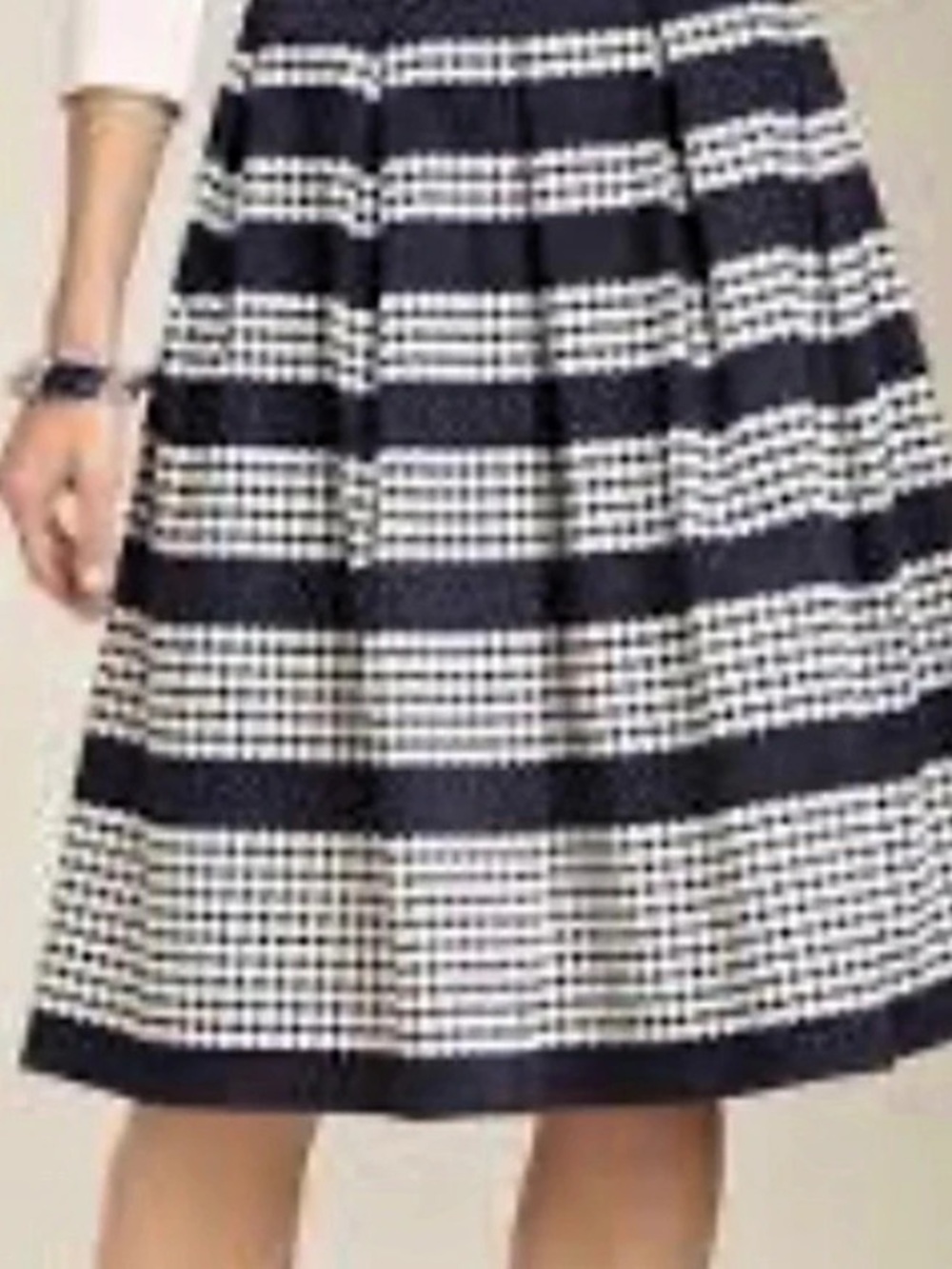 Talbots Polka Dot Pleated Midi Skirt Navy and Cream